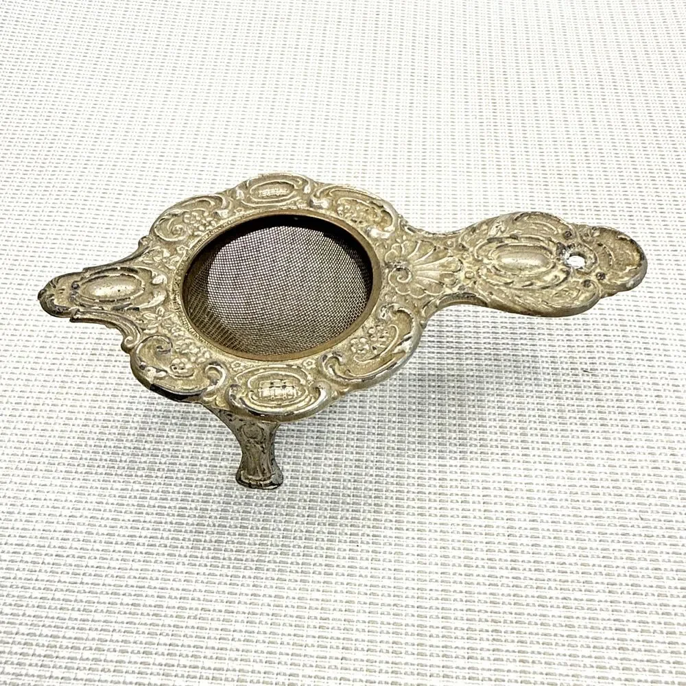 Vintage Silver Plated German Mesh Tea Strainer and Holder